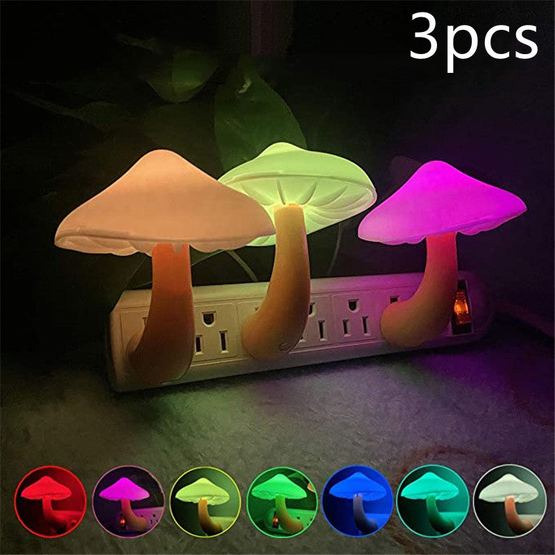 LED Mushroom Night Light with Sensor, Warm White EU/US Plug Wall Lamp