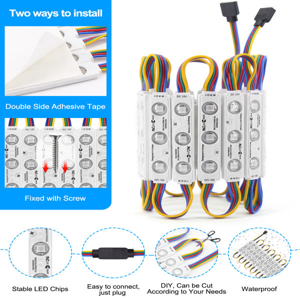 RGB LED Injection Module Light – 3-Lamp, 12V, IP65, No Remote