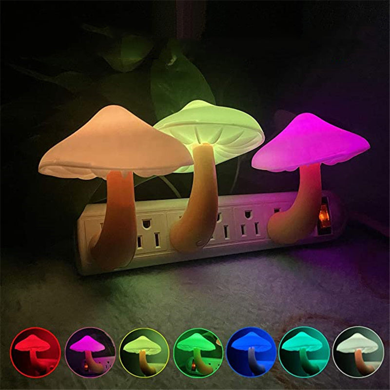 LED Mushroom Night Light with Sensor, Warm White EU/US Plug Wall Lamp